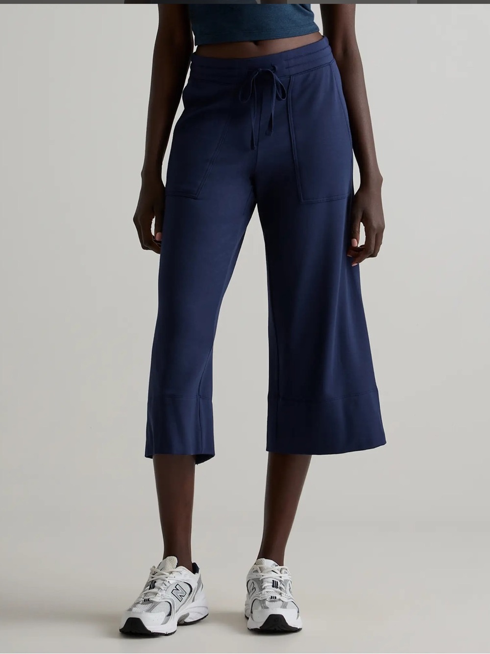 Quince SuperSoft Fleece Cropped Wide Leg Pants Navy
